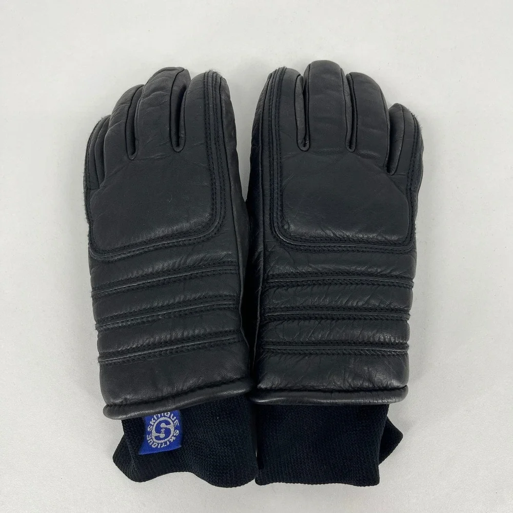 Skitique Vintage Black Leather Ski Gloves‎ Ladies Medium Winter Snow Outdoor